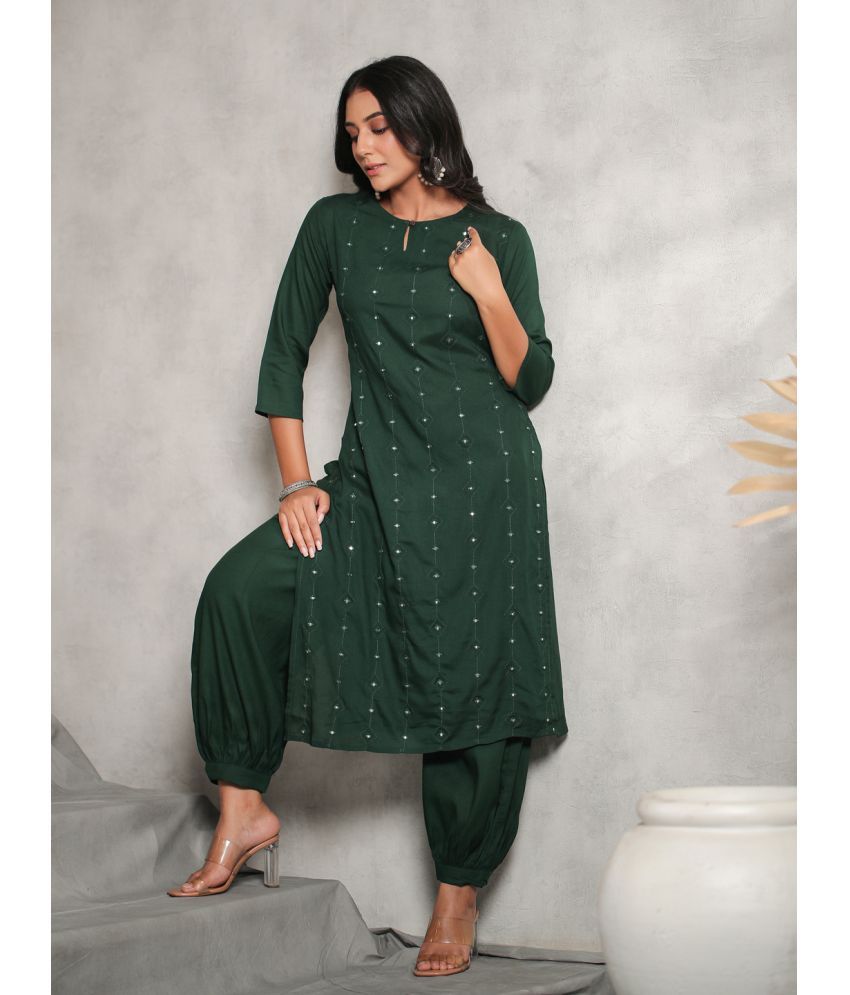     			Anubhutee Rayon Embellished Straight Women's Kurti - Green ( Pack of 1 )