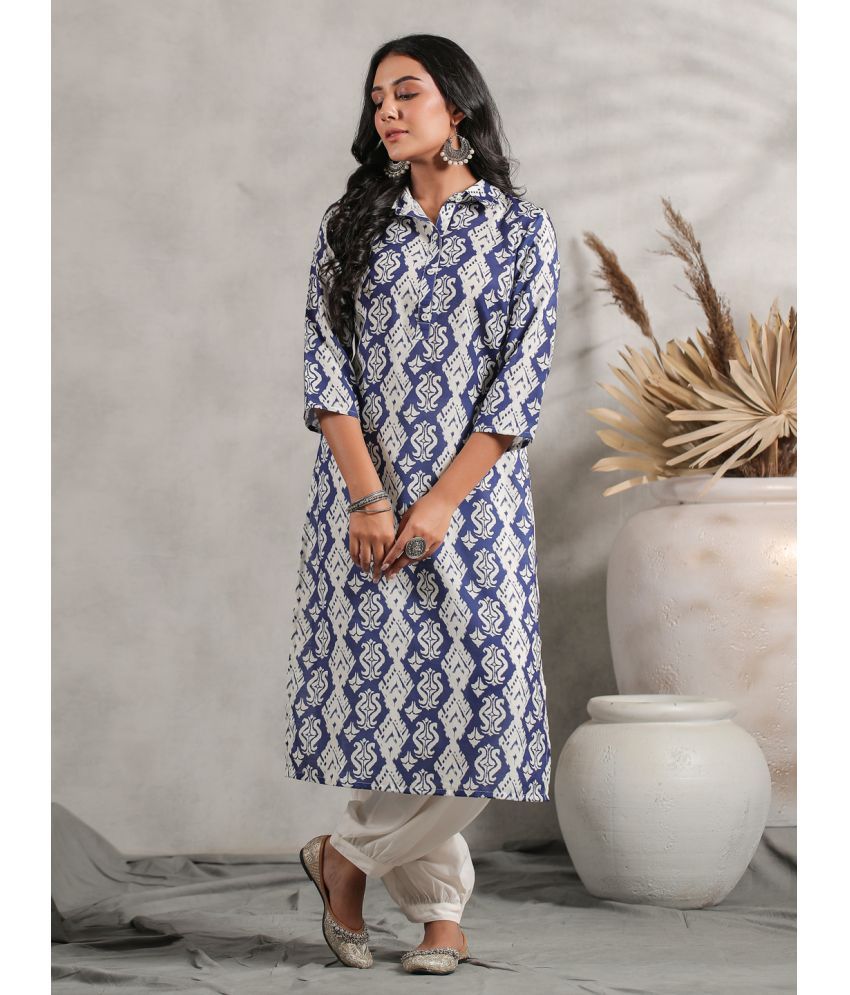     			Anubhutee Rayon Printed Straight Women's Kurti - Navy Blue ( Pack of 1 )