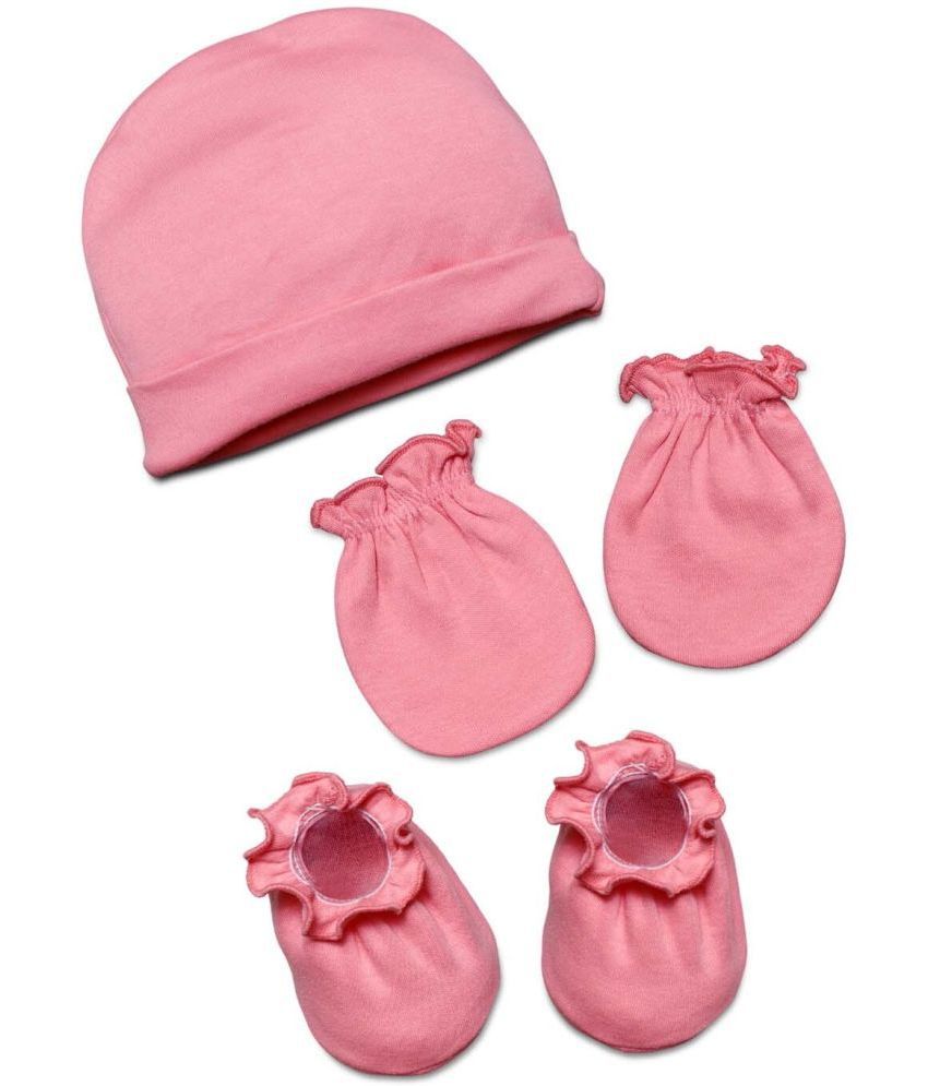     			Baby Eli Newborn Premium Cotton Cap Mitten Booty Set For Baby Boy & Baby Girl (Pink , 0-12 Months)
