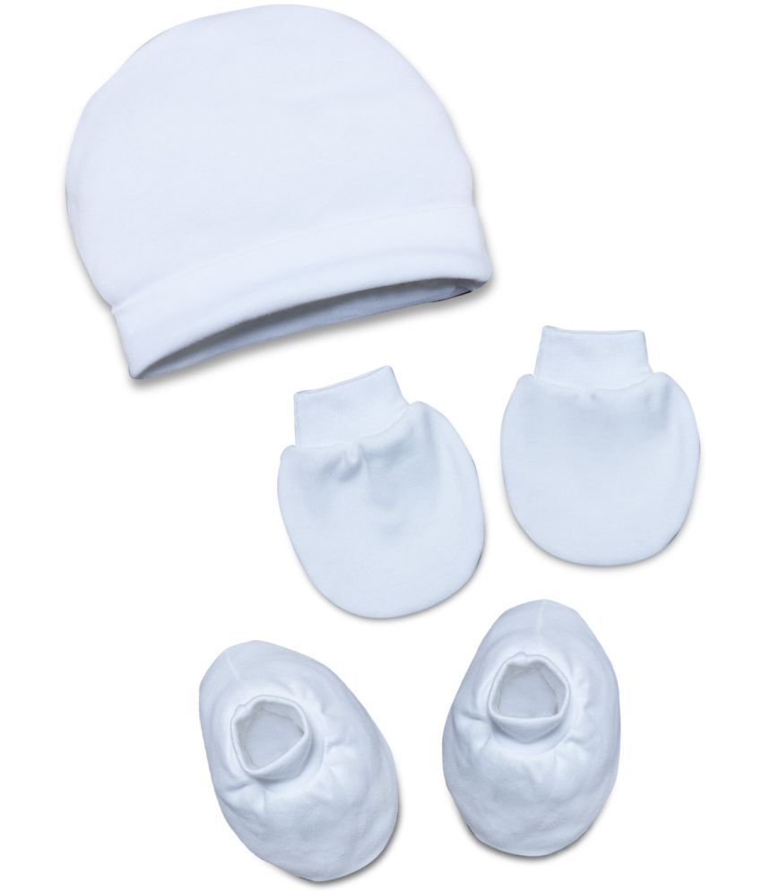     			Baby Eli Newborn Premium Cotton White Cap Mitten Booty Set For Baby Boy & Baby Girl (0-12 Months)