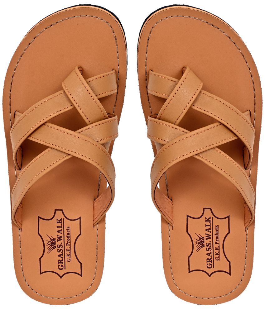     			GRASS WALK - Tan Men's Thong Flip Flop