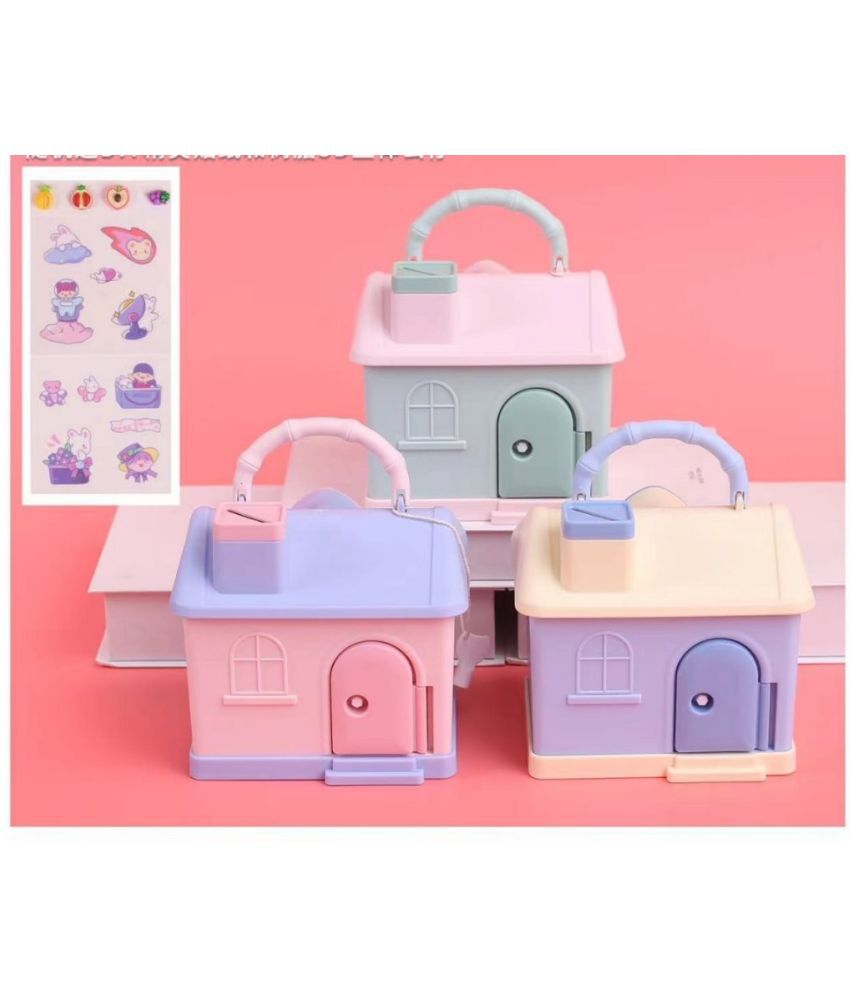     			Hut Shape High Quality Plastic Coin Bank Piggy Bank for Kids with Lock