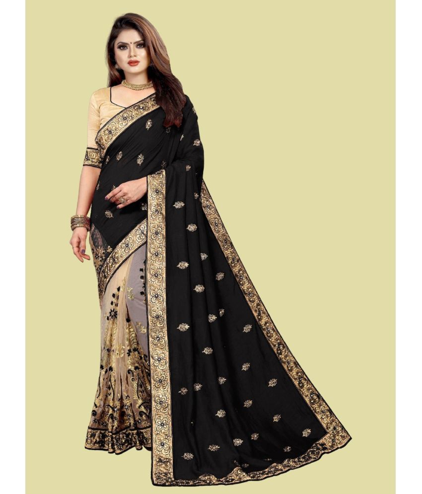     			JULEE Silk Blend Embellished Saree With Blouse Piece - Black ( Pack of 1 )
