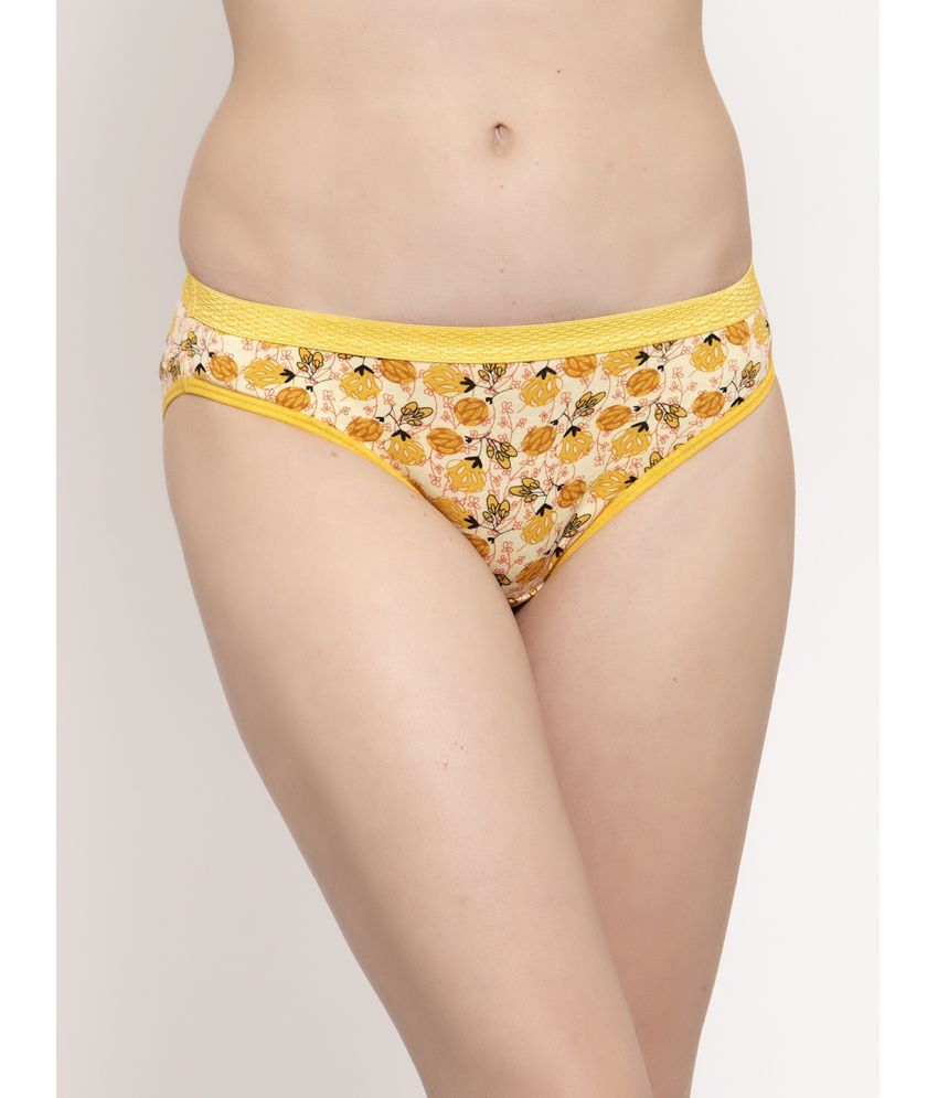     			PrettyCat - Yellow Cotton Printed Women's Bikini ( Pack of 1 )