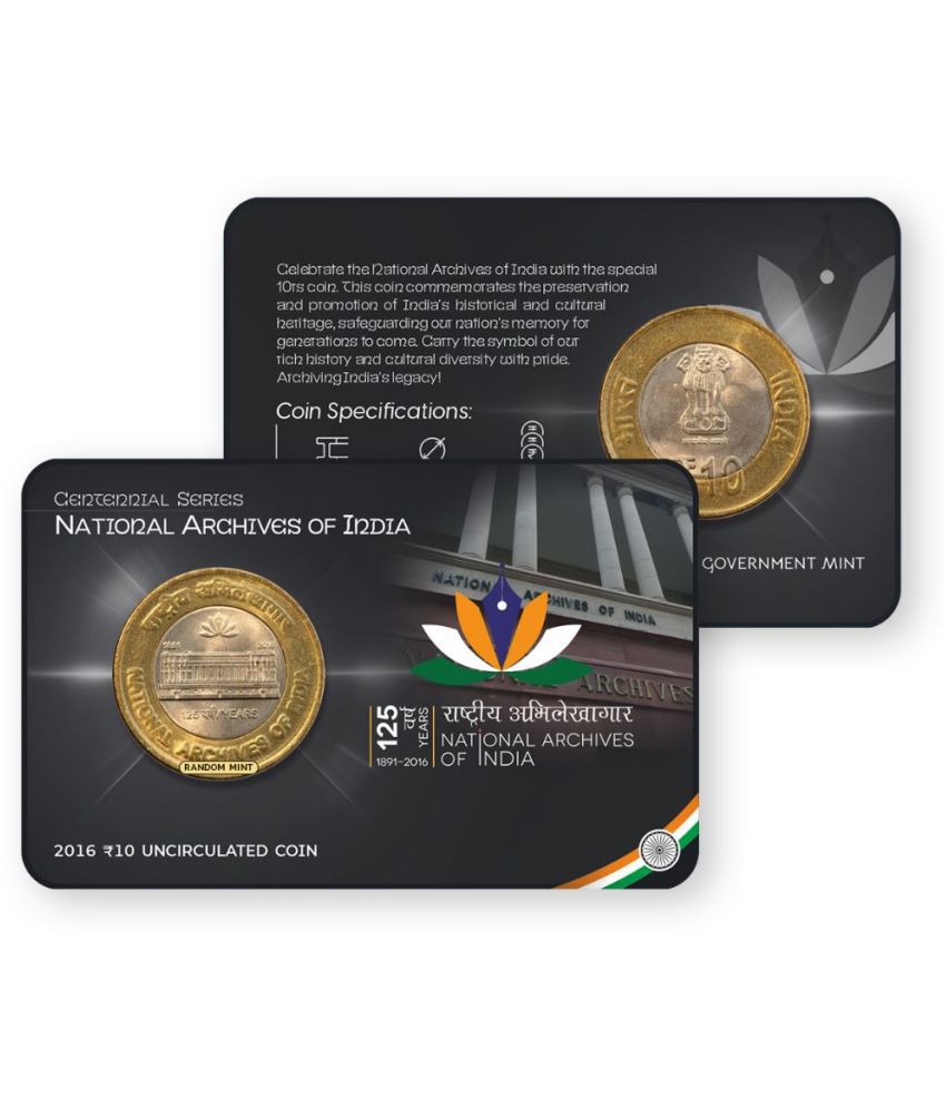     			Rs.10 NATIONAL ARCHIVES OF INDIA Commemorative Coin Card â Special Edition
