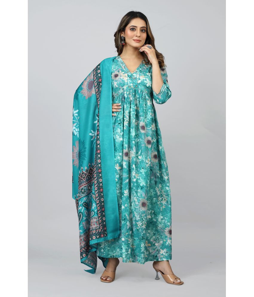     			SARRAS - Blue Flared Cotton Women's Stitched Ethnic Gown ( Pack of 1 )