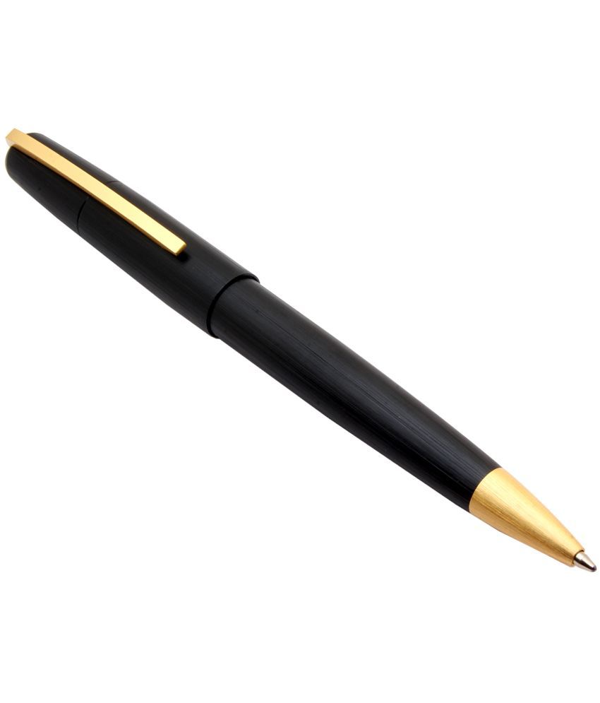     			Srpc Epic Charcoal Matte Black Metal Body Retractable Ballpoint Pen With Golden Trims Blue Refill