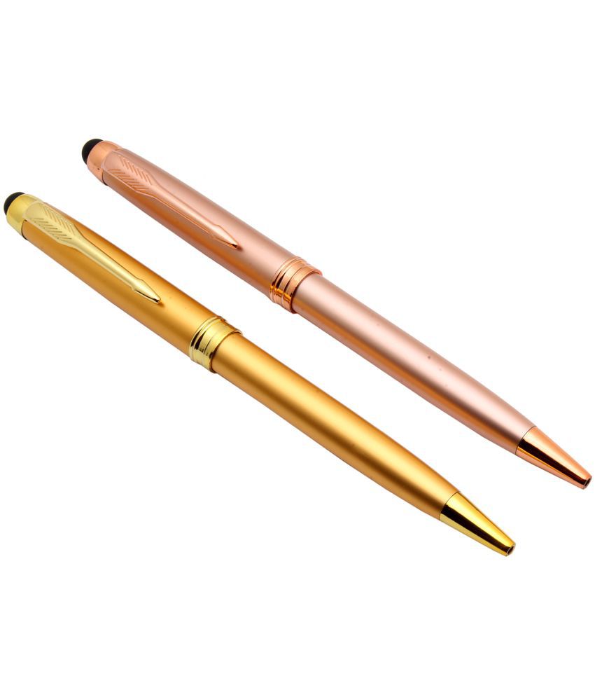     			Srpc Set Of 2 Satin Gold & Rose Gold Metal Body Retractable Ballpoint Pens With Stylus