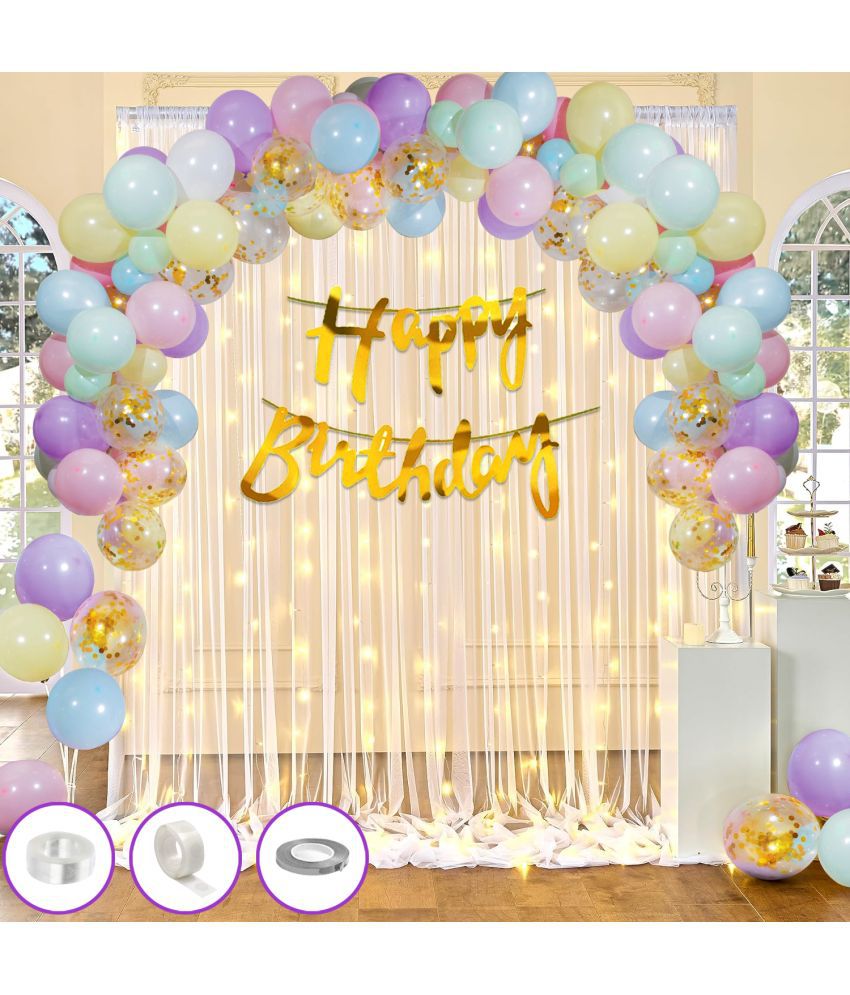     			Zyozi Canopy Tent Birthday Decorations | Birthday Decorations Kit | Canopy Tent For Decorations - Banner, Pastel Balloons, Rice Light, Gold Confetti Balloons (Pack Of 37)
