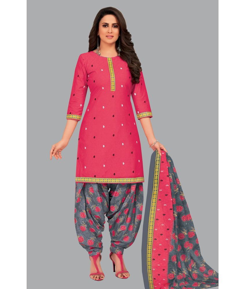     			shree jeenmata collection Unstitched Cotton Printed Dress Material - Peach ( Pack of 1 )