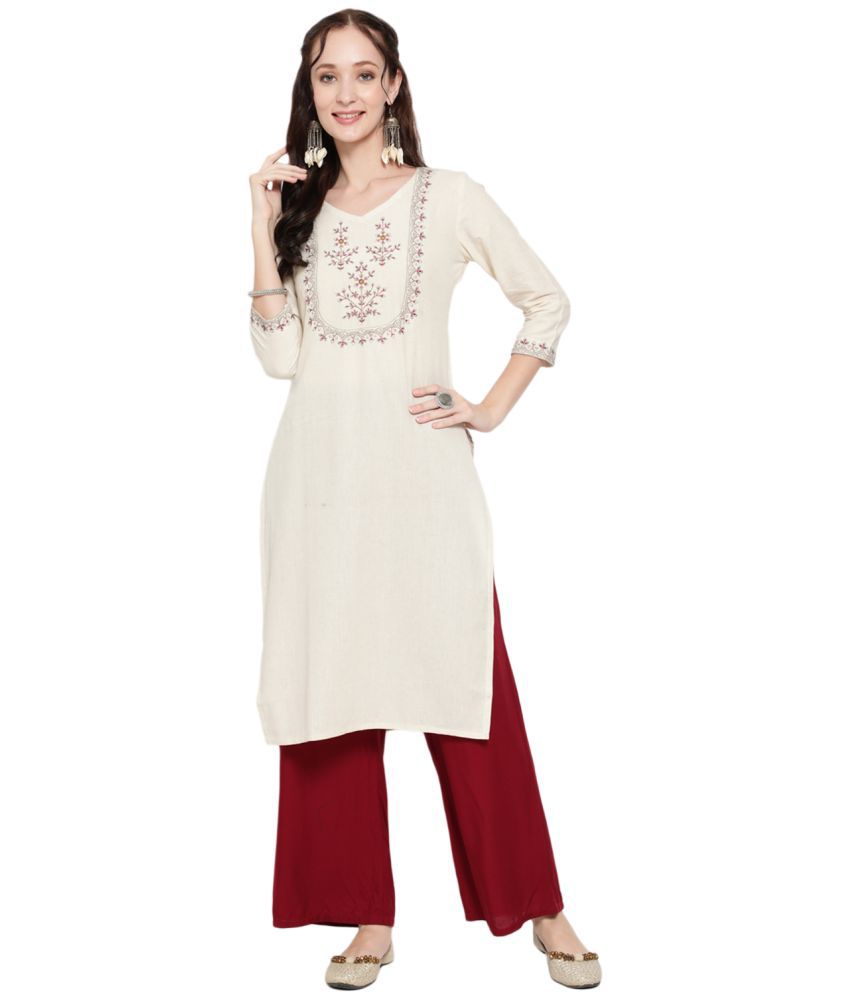    			Antaran Cotton Blend Embroidered Straight Women's Kurti - White ( Pack of 1 )