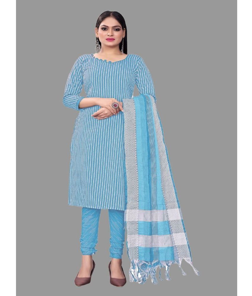     			Apnisha Unstitched Cotton Striped Dress Material - Blue ( Pack of 1 )