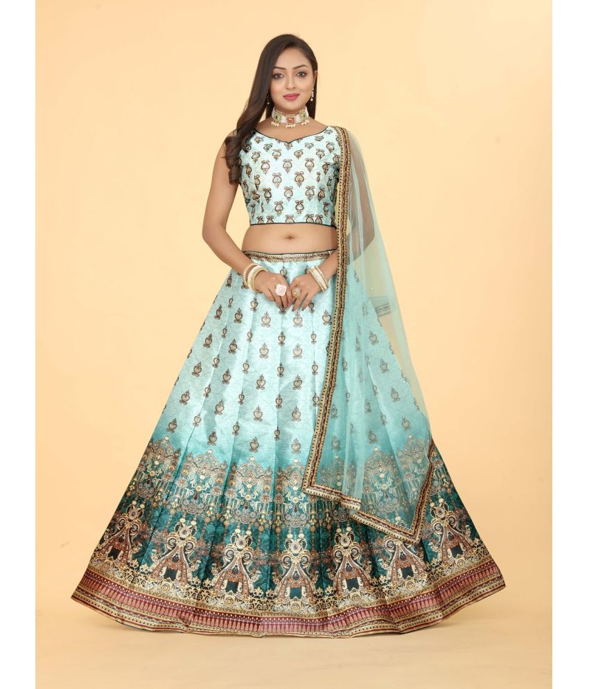     			ETHNICTREE Blue Silk A-line Stitched Lehenga Single