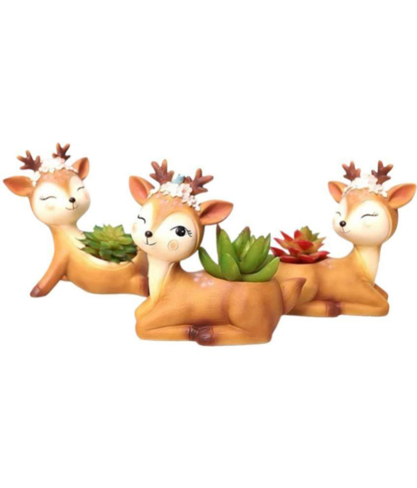     			Green Tales - Brown Resin Desk Planters ( Pack of 3 )