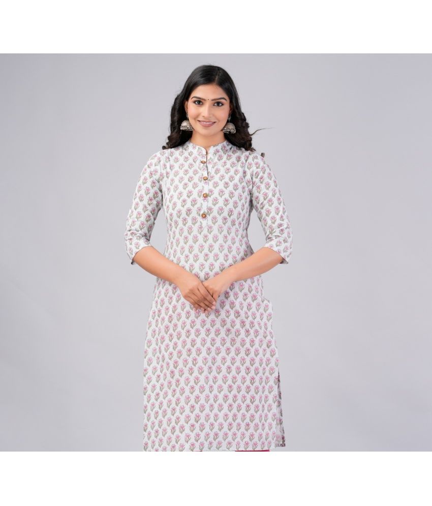     			MAUKA Cotton Printed Straight Women's Kurti - White ( Pack of 1 )