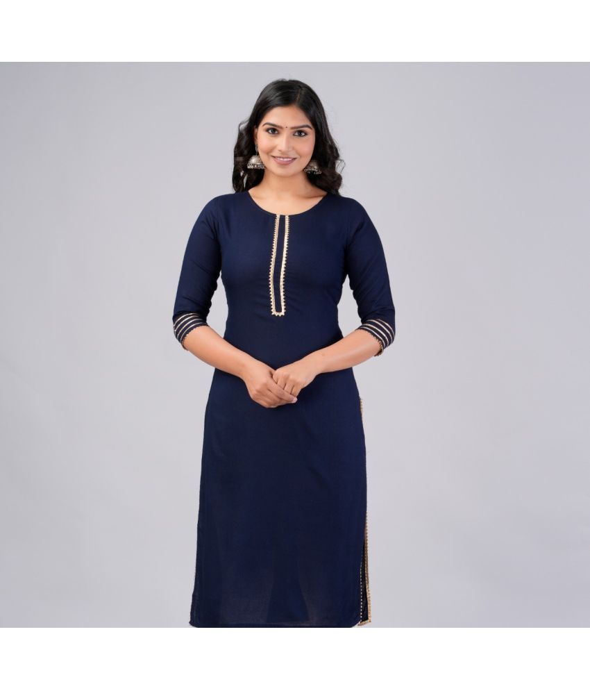     			MAUKA Rayon Embroidered Straight Women's Kurti - Blue ( Pack of 1 )