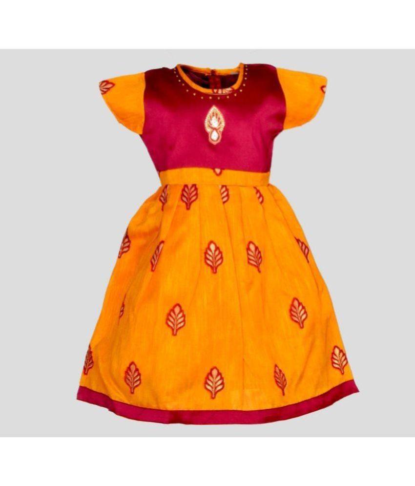     			MangoPies - Yellow Cotton Blend Baby Girl Frock ( Pack of 1 )