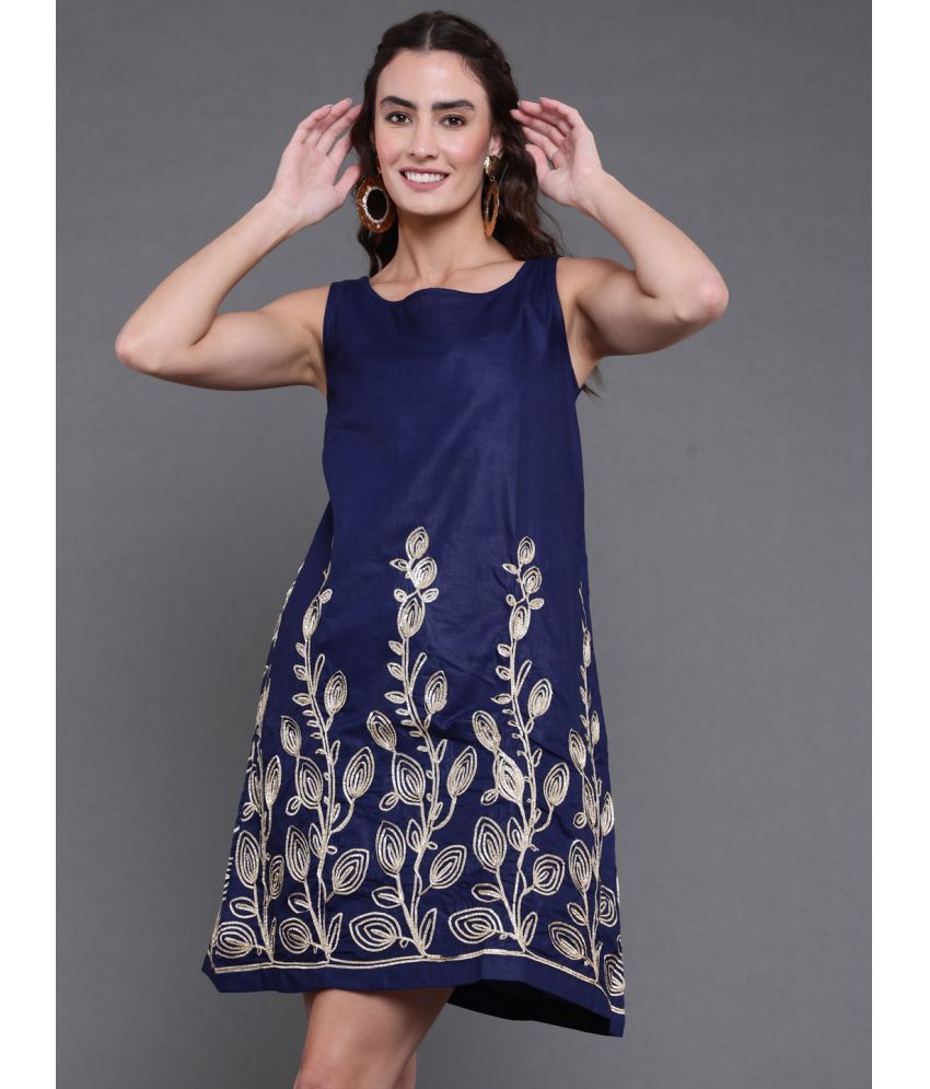     			Antaran Cotton Embroidered Above Knee Women's Shift Dress - Navy ( Pack of 1 )