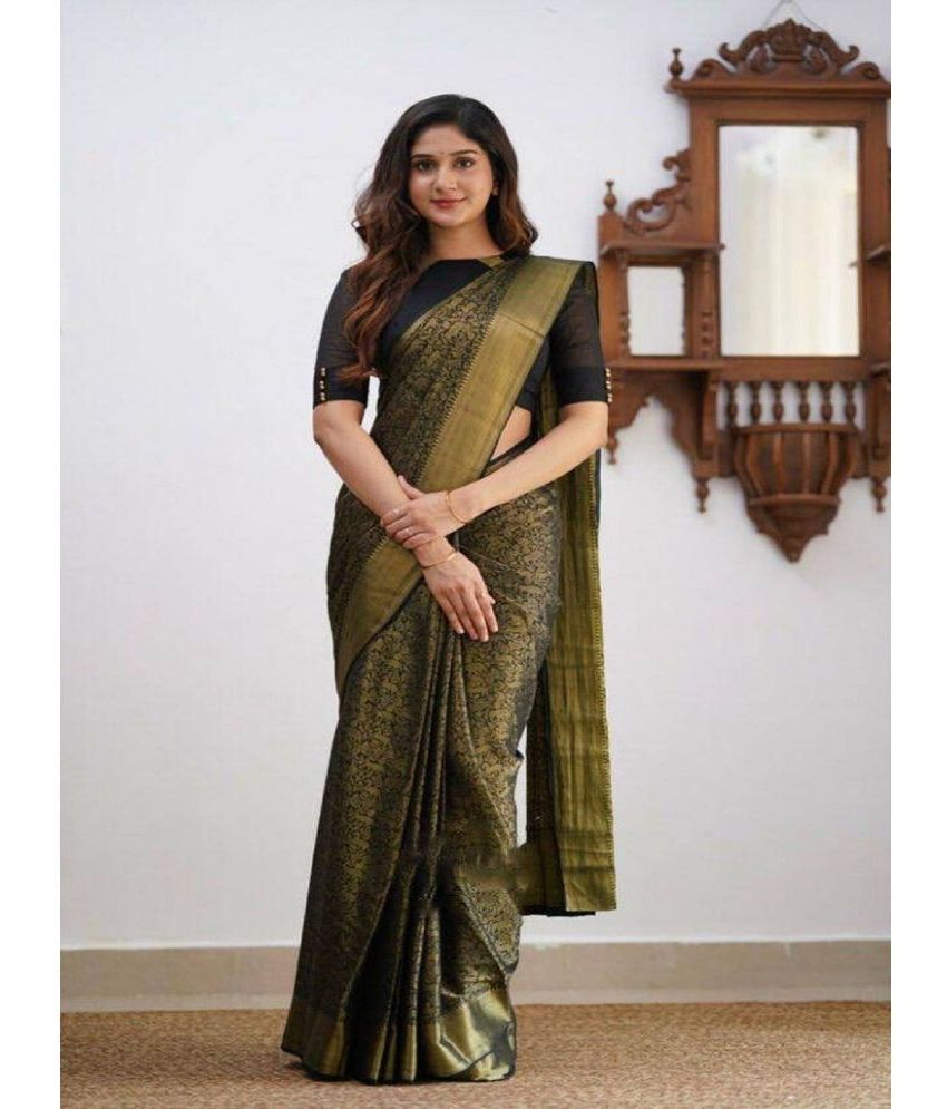     			Apnisha Jacquard Self Design Saree With Blouse Piece - Black ( Pack of 1 )