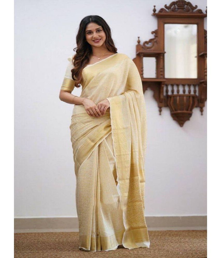     			Apnisha Jacquard Self Design Saree With Blouse Piece - Off White ( Pack of 1 )