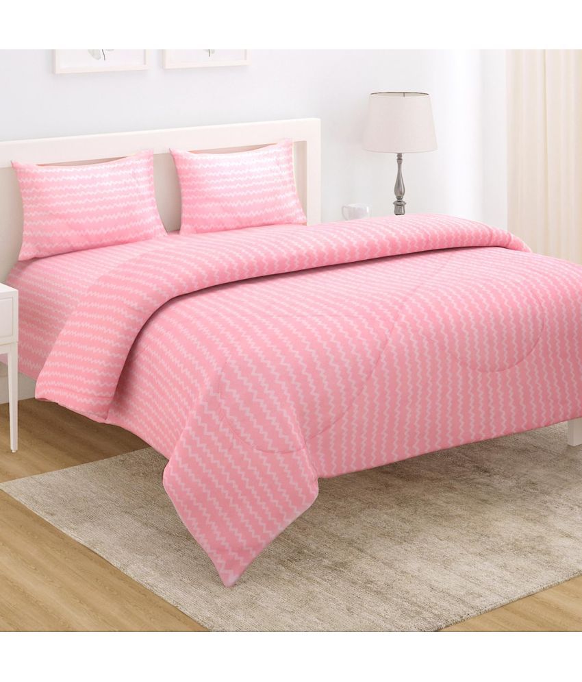     			HOKIPO Polyester Vertical Striped Double Size Comforter ( 245 x 228 cm ) - Pink ( Pack of 4 )