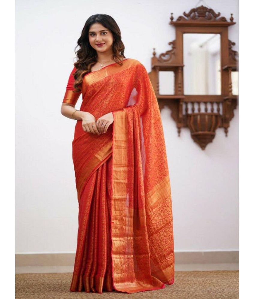    			JULEE Jacquard Solid Saree With Blouse Piece - Red ( Pack of 1 )