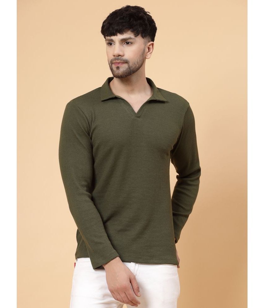     			Rigo Cotton Regular Fit Self Design Full Sleeves Men's Polo T Shirt - Olive Green ( Pack of 1 )