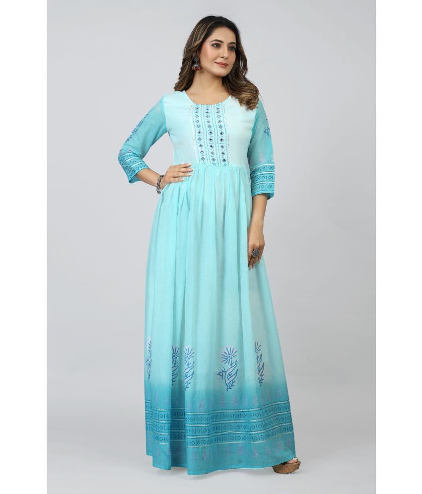     			SARRAS - Turquoise Flared Cotton Women's Stitched Ethnic Gown ( Pack of 1 )