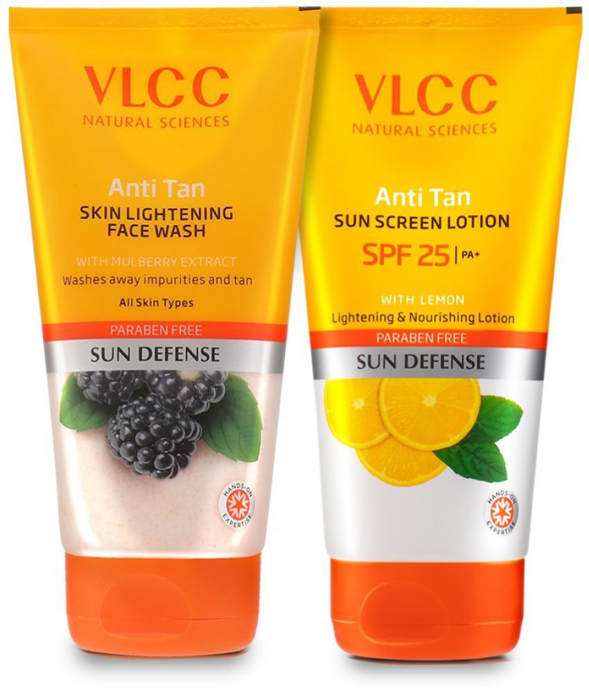     			VLCC Anti Tan Skin Lightening Face Wash & Anti Tan Sun Screen Lotion SPF 25 PA+ -150 ml (Pack of 2)