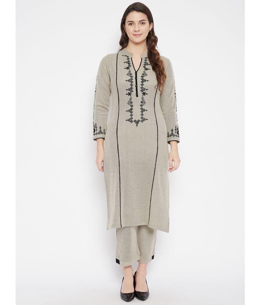     			zigo Woollen Embroidered Kurti With Palazzo Women's Stitched Salwar Suit - Grey ( Pack of 1 )