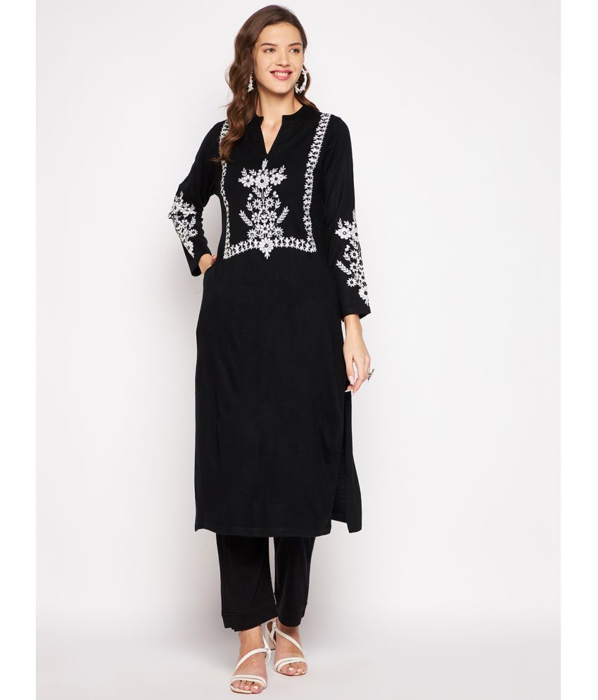     			zigo Woollen Embroidered Kurti With Palazzo Women's Stitched Salwar Suit - Black ( Pack of 1 )