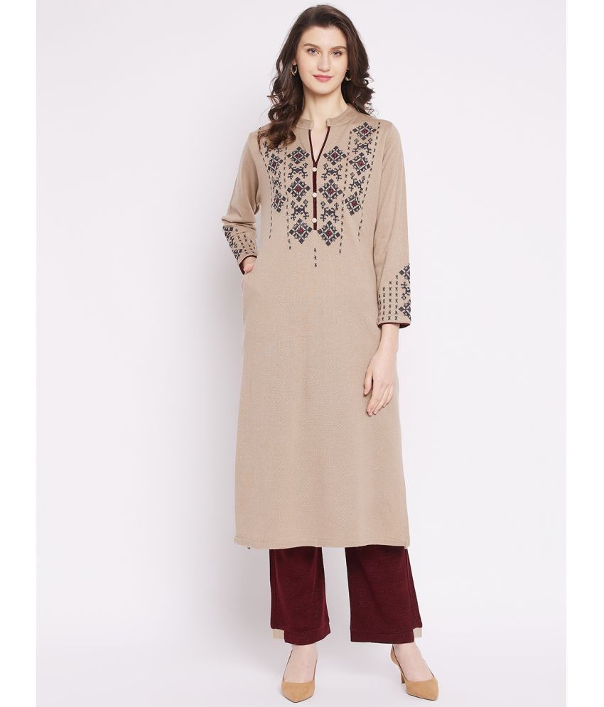     			zigo Woollen Embroidered Kurti With Palazzo Women's Stitched Salwar Suit - Beige ( Pack of 1 )