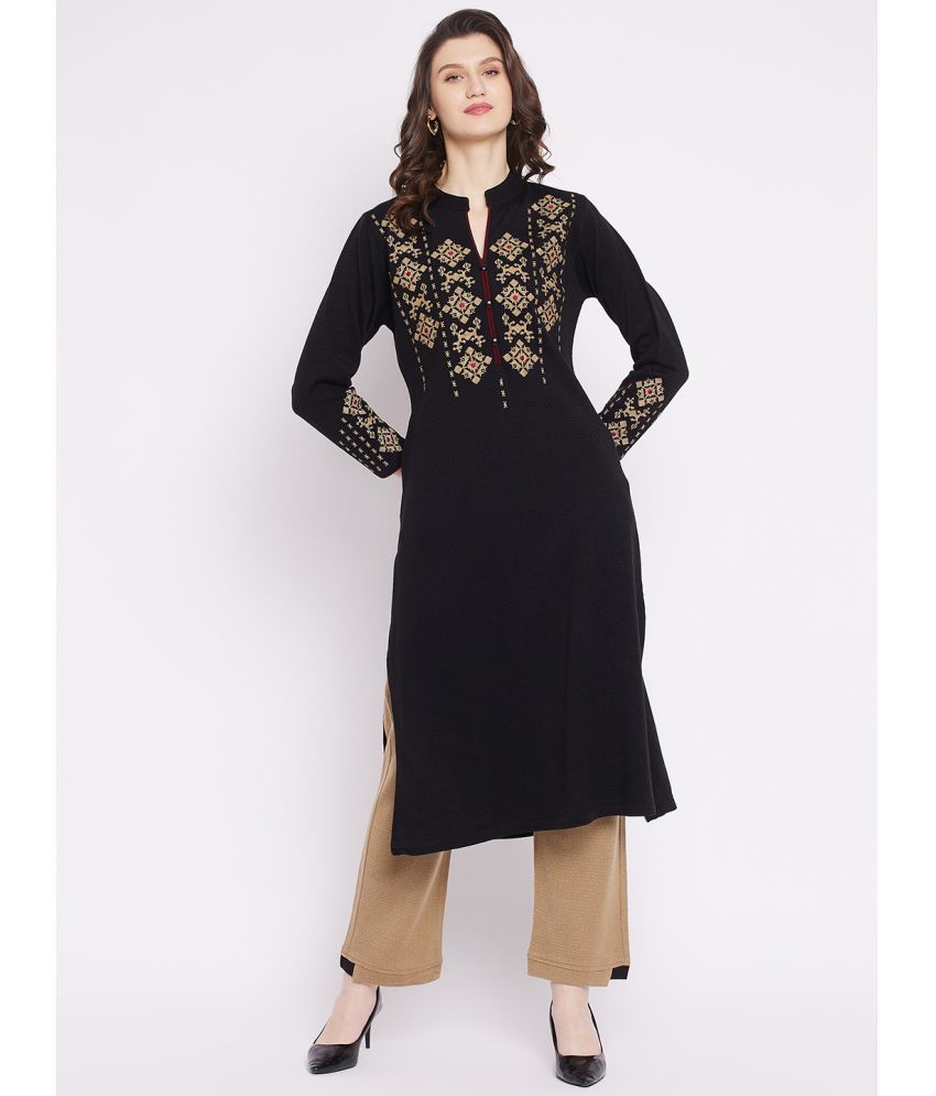     			zigo Woollen Embroidered Kurti With Palazzo Women's Stitched Salwar Suit - Black ( Pack of 1 )
