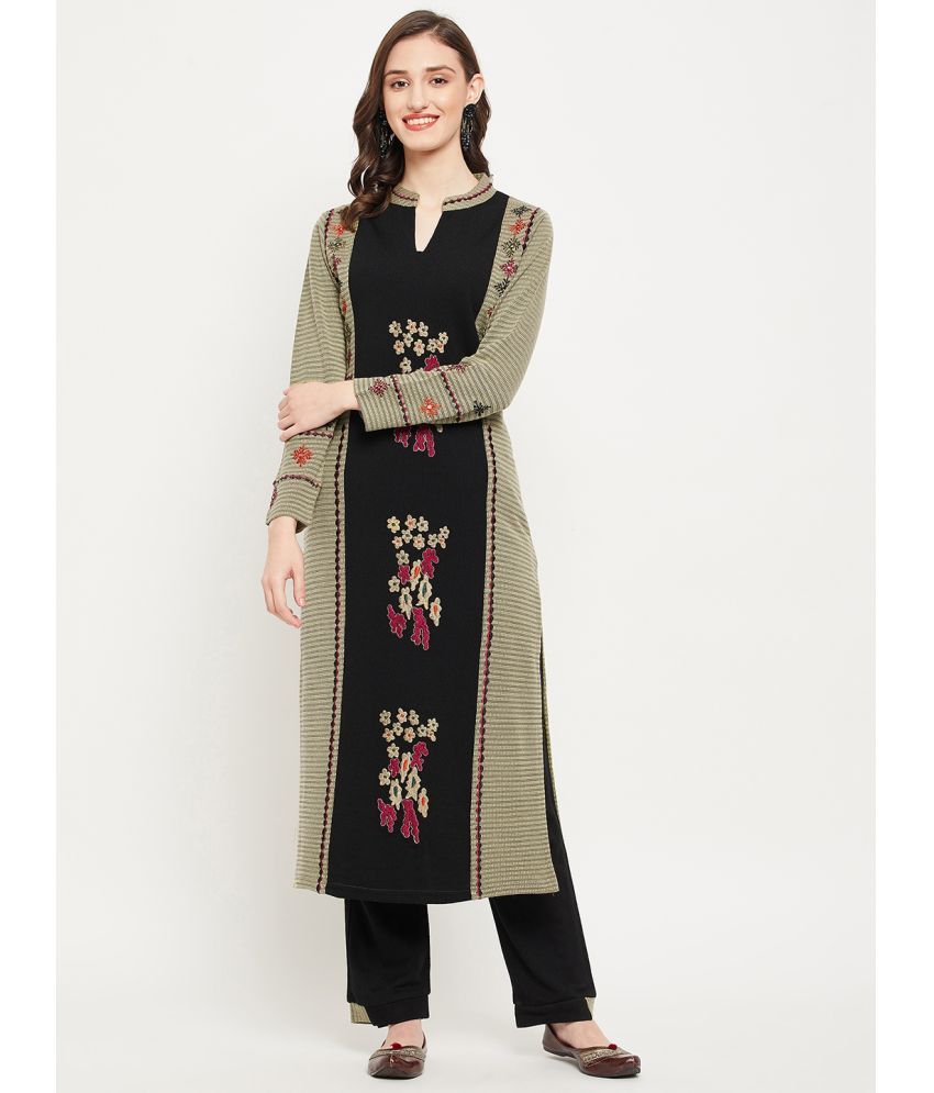     			zigo Woollen Embroidered Kurti With Palazzo Women's Stitched Salwar Suit - Green ( Pack of 1 )