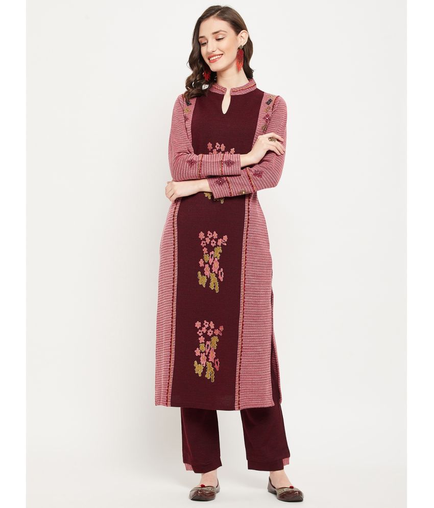     			zigo Woollen Embroidered Kurti With Palazzo Women's Stitched Salwar Suit - Red ( Pack of 1 )