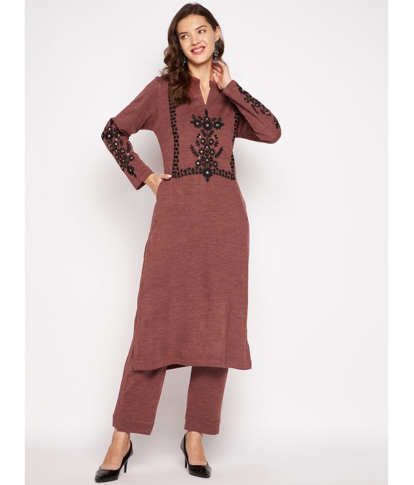     			zigo Woollen Embroidered Kurti With Palazzo Women's Stitched Salwar Suit - Rust ( Pack of 1 )