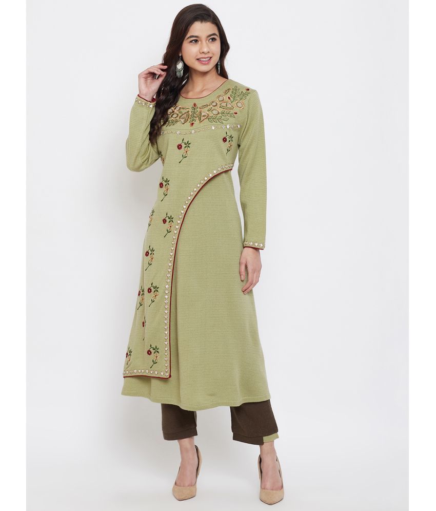     			zigo Woollen Self Design Kurti With Palazzo Women's Stitched Salwar Suit - Green ( Pack of 1 )