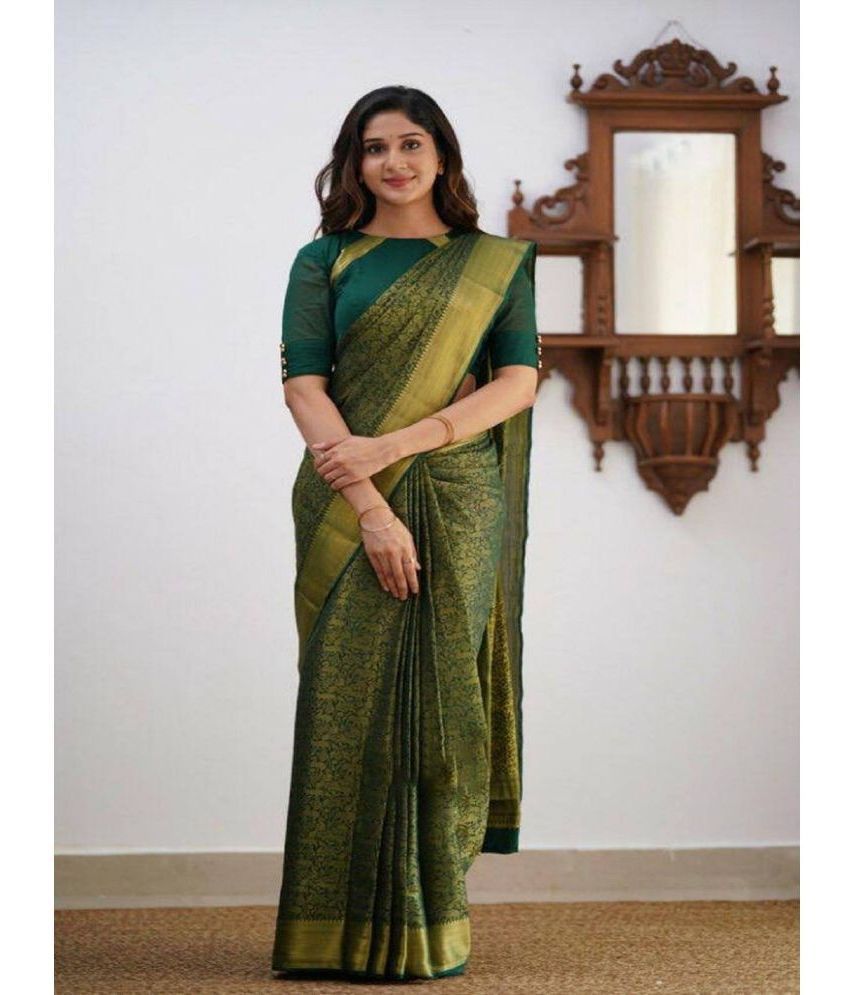     			Apnisha Jacquard Embroidered Saree With Blouse Piece - Green ( Pack of 1 )