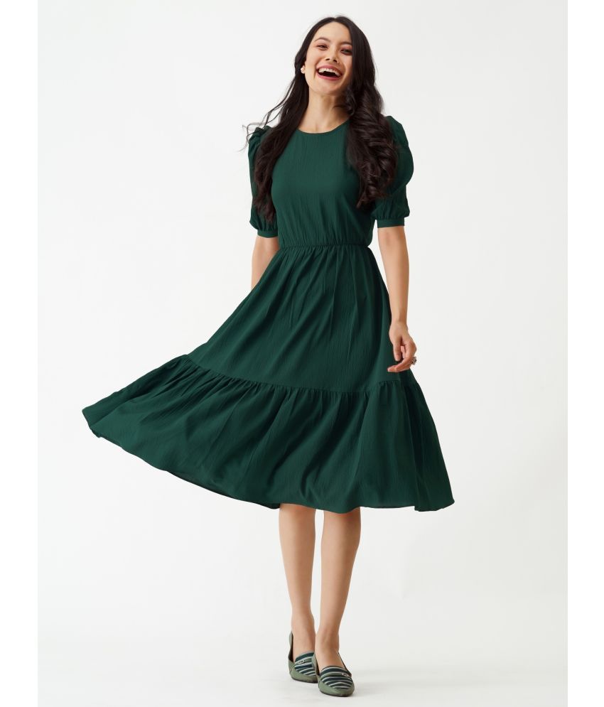     			Femvy Rayon Solid Midi Women's Fit & Flare Dress - Green ( Pack of 1 )