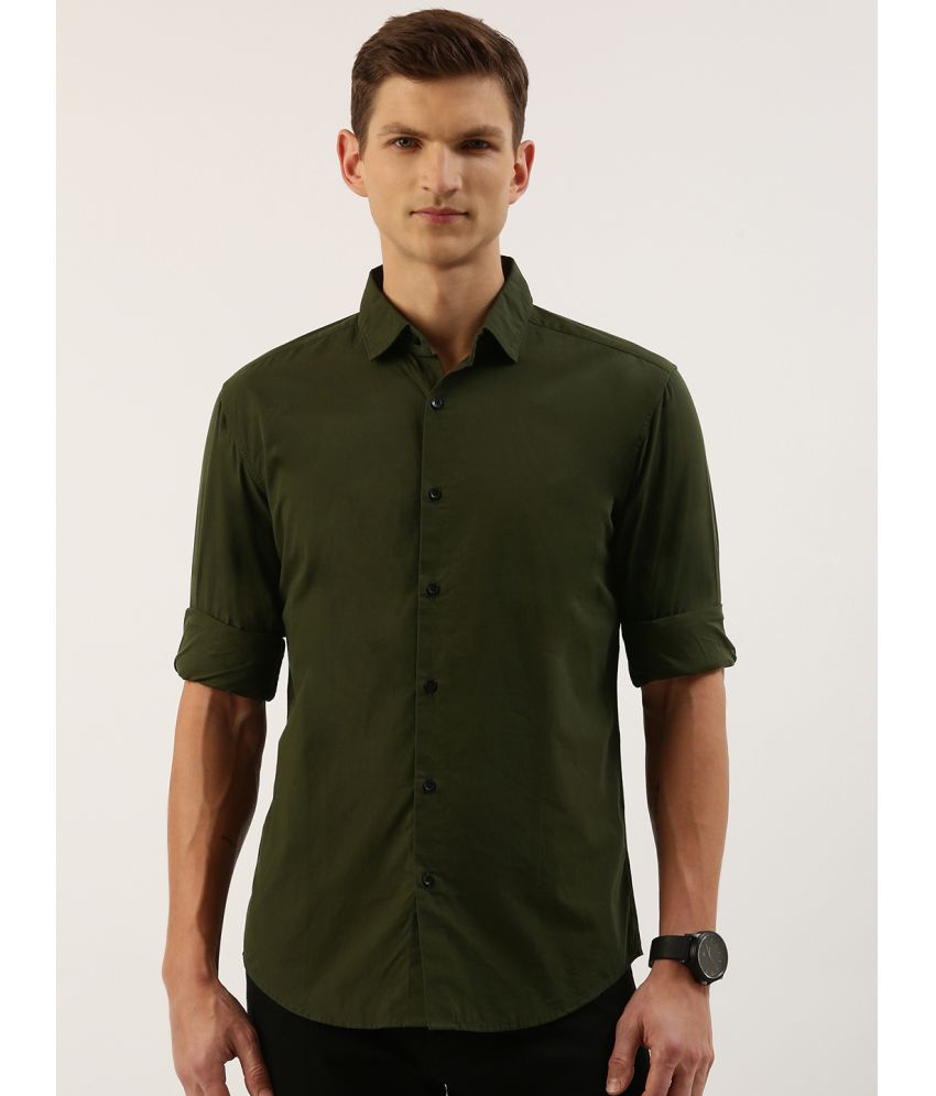     			IVOC 100% Cotton Slim Fit Solids Full Sleeves Men's Casual Shirt - Olive ( Pack of 1 )