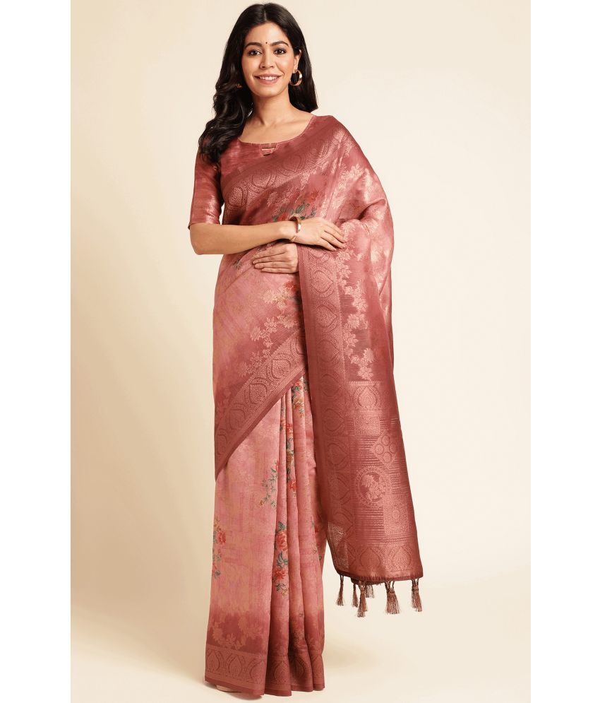     			Rekha Maniyar Cotton Silk Printed Saree With Blouse Piece - Peach ( Pack of 1 )