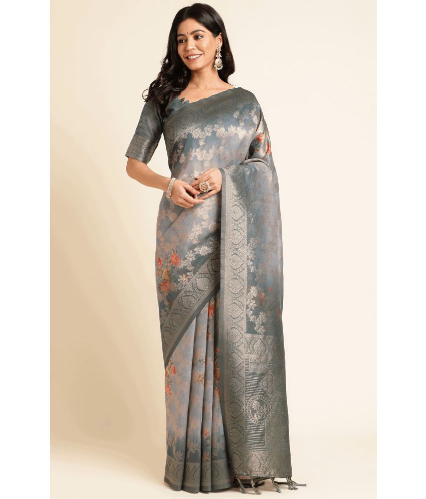     			Rekha Maniyar Fashions Cotton Silk Printed Saree With Blouse Piece - Grey ( Pack of 1 )