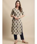 7Threads Crepe Printed Straight Women's Kurti - Beige ( Pack of 1 )