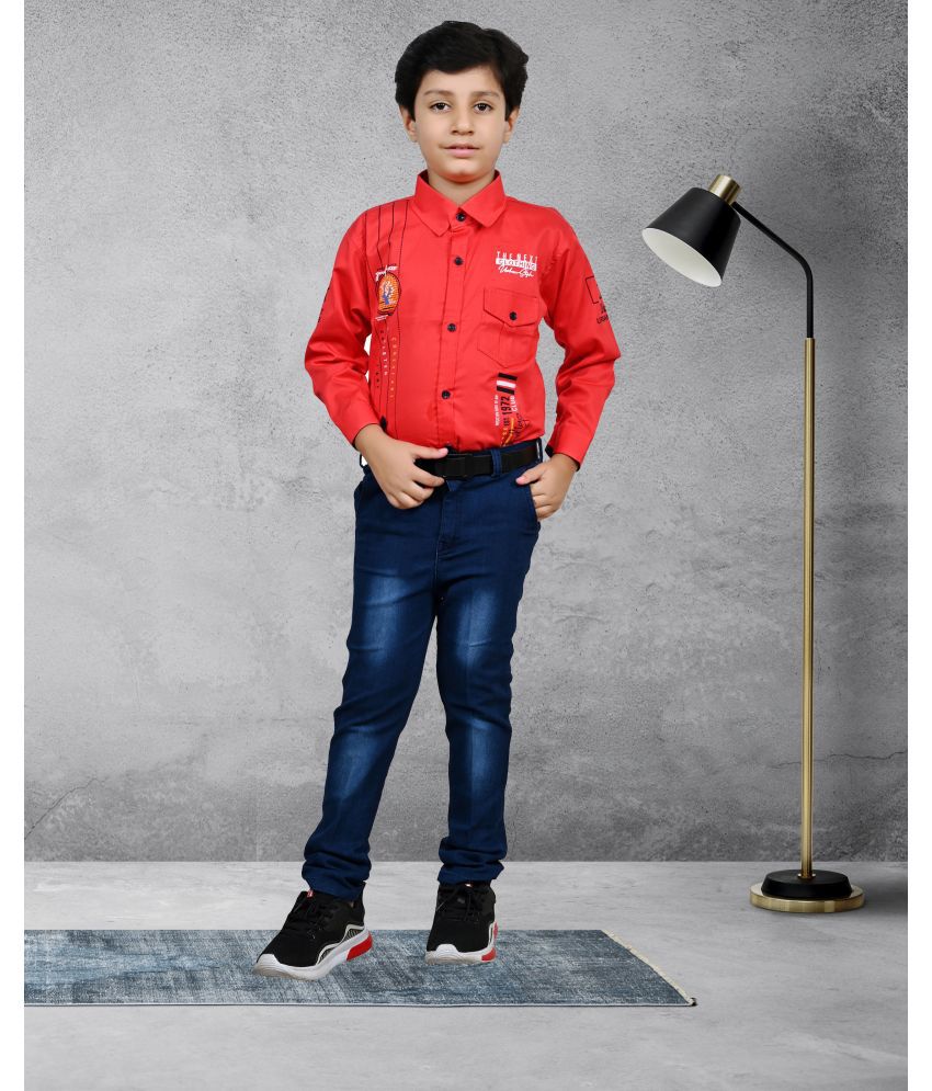     			Arshia Fashions Red Denim Boys Shirt & Jeans ( Pack of 1 )