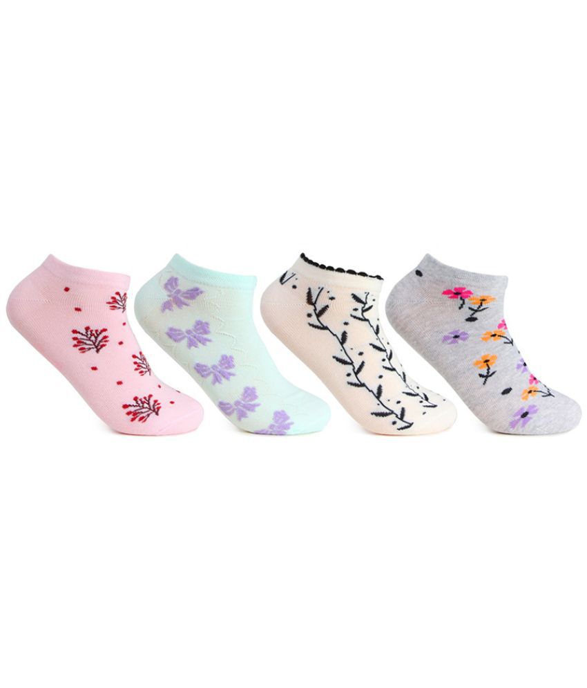     			Bonjour Multicolor Cotton Women's Ankle Length Socks ( Pack of 4 )