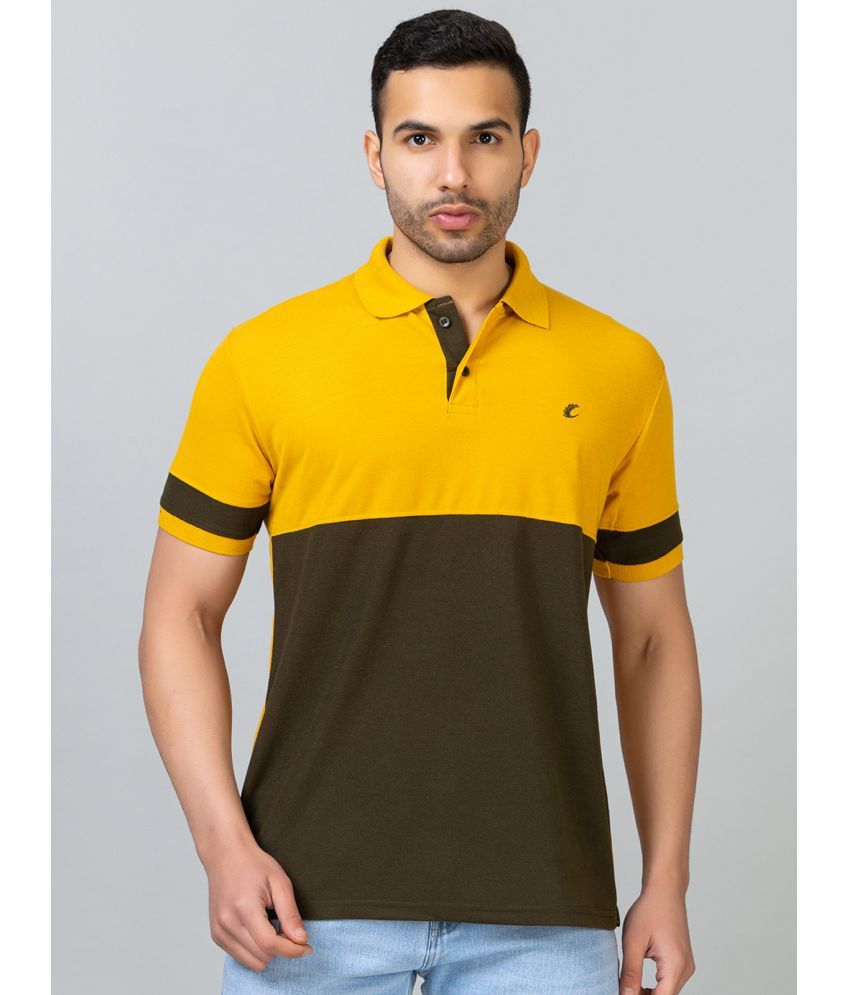     			EKOM Cotton Blend Regular Fit Colorblock Half Sleeves Men's Polo T Shirt - Mustard ( Pack of 1 )