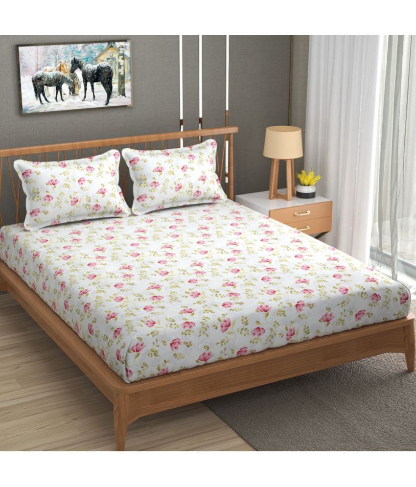     			Homefab India Microfiber Floral Double Bedsheet with 2 Pillow Covers - Pink