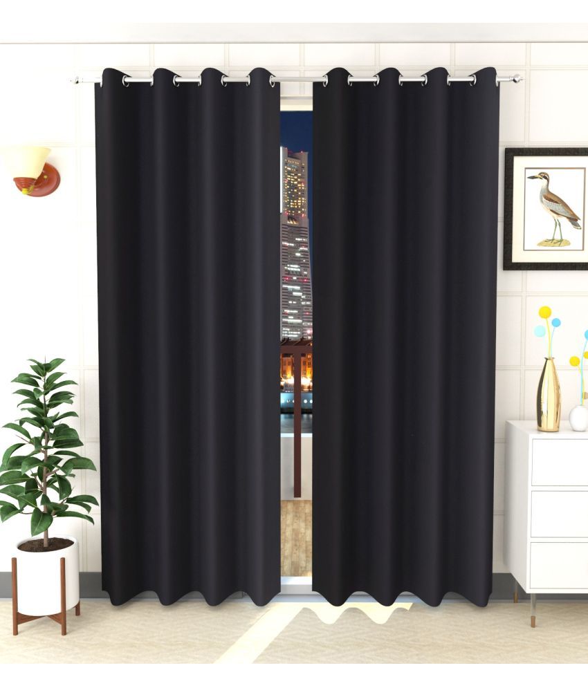     			Homefab India Solid Blackout Eyelet Curtain 5 ft ( Pack of 2 ) - Black