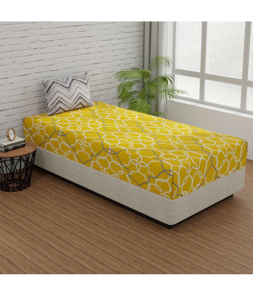     			Huesland Cotton Geometric Single Bedsheet with 1 Pillow Cover - Yellow