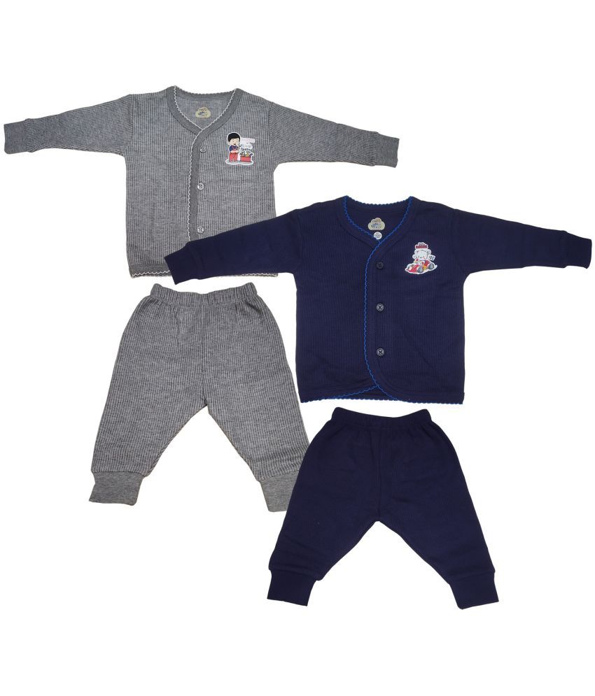     			Lux Inferno Grey and Navy Front Open Full Sleeves Upper & Lower Thermal Set for Unisex/Kids/Baby - Pack of 2 (#Toddler)